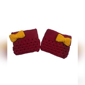 Maroon & Gold Crochet Boot Cuffs with Bow